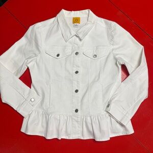 RUBY RD WHITE DENIM JACKET RUFFLES HEM